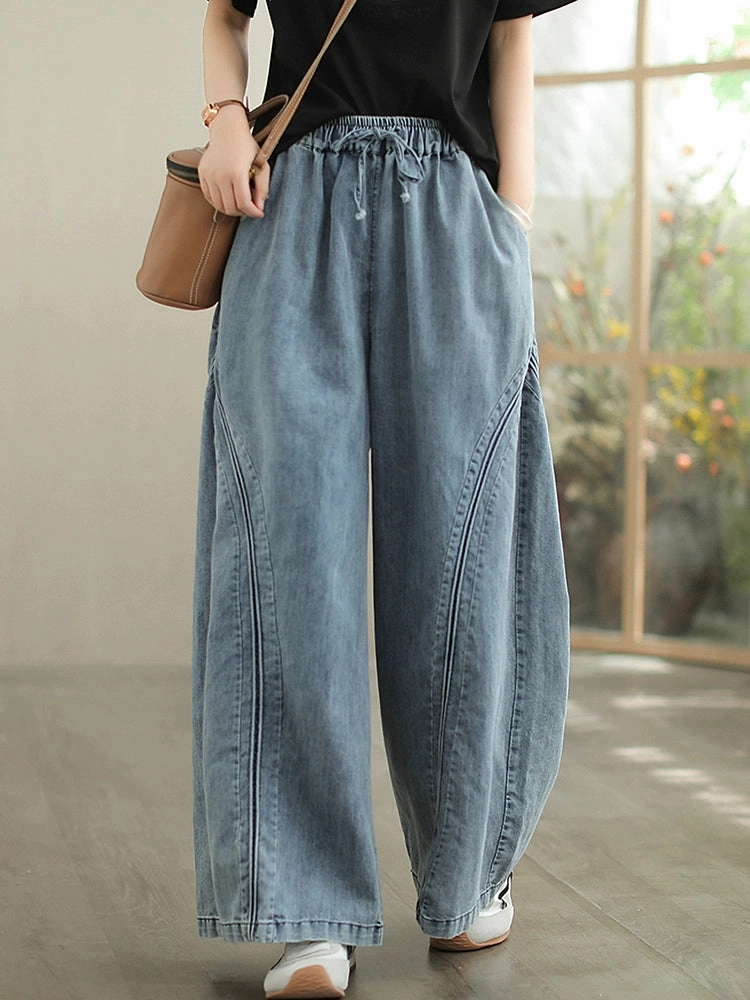 Women Spring Cotton Casual Patchwork Straight-Leg Jeans Silky texture