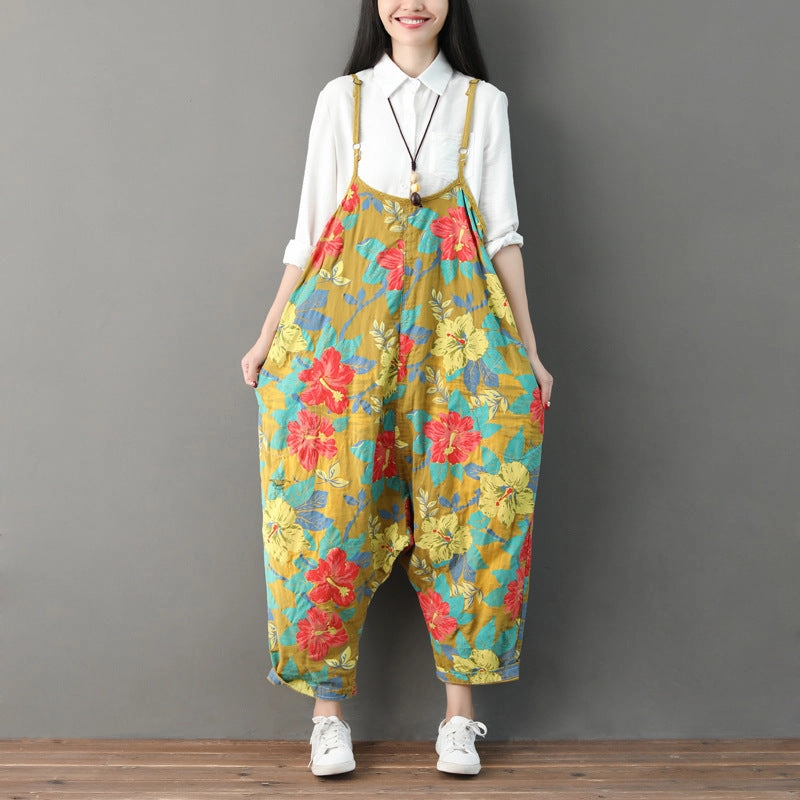 Women Summer Retro Floral Printed Strappy Pants Reliable Quality Easy Movement
