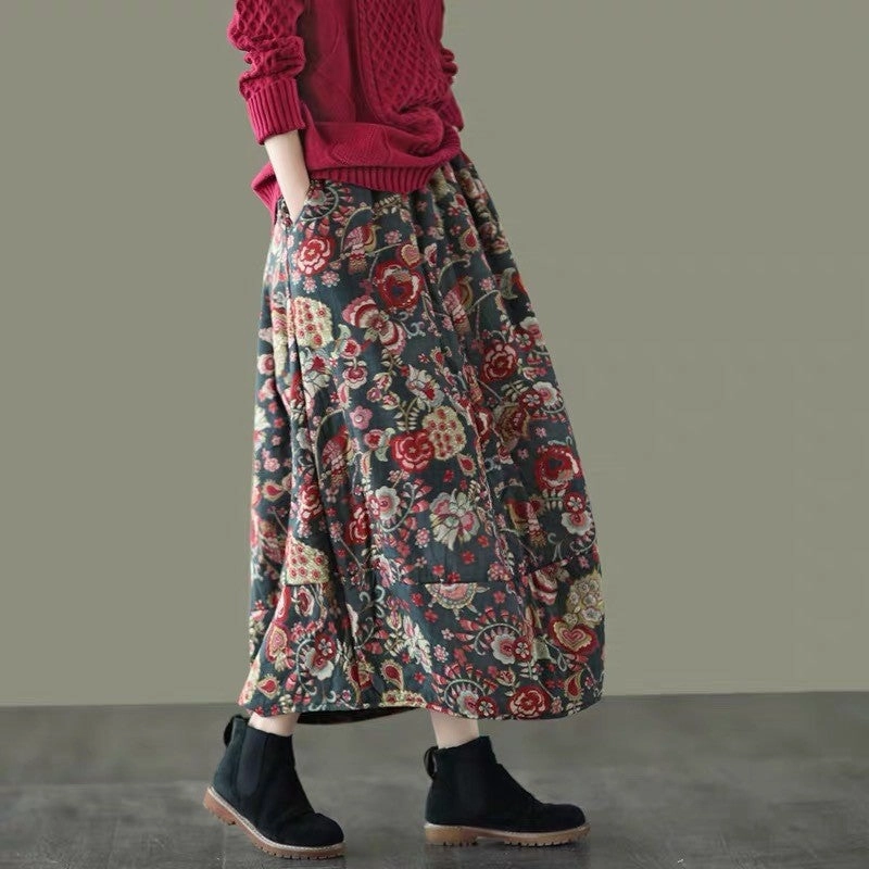 Fast Drying Sensitive Skin Babakud Women Winter Retro Loose Quilted Flower Bud Skirt