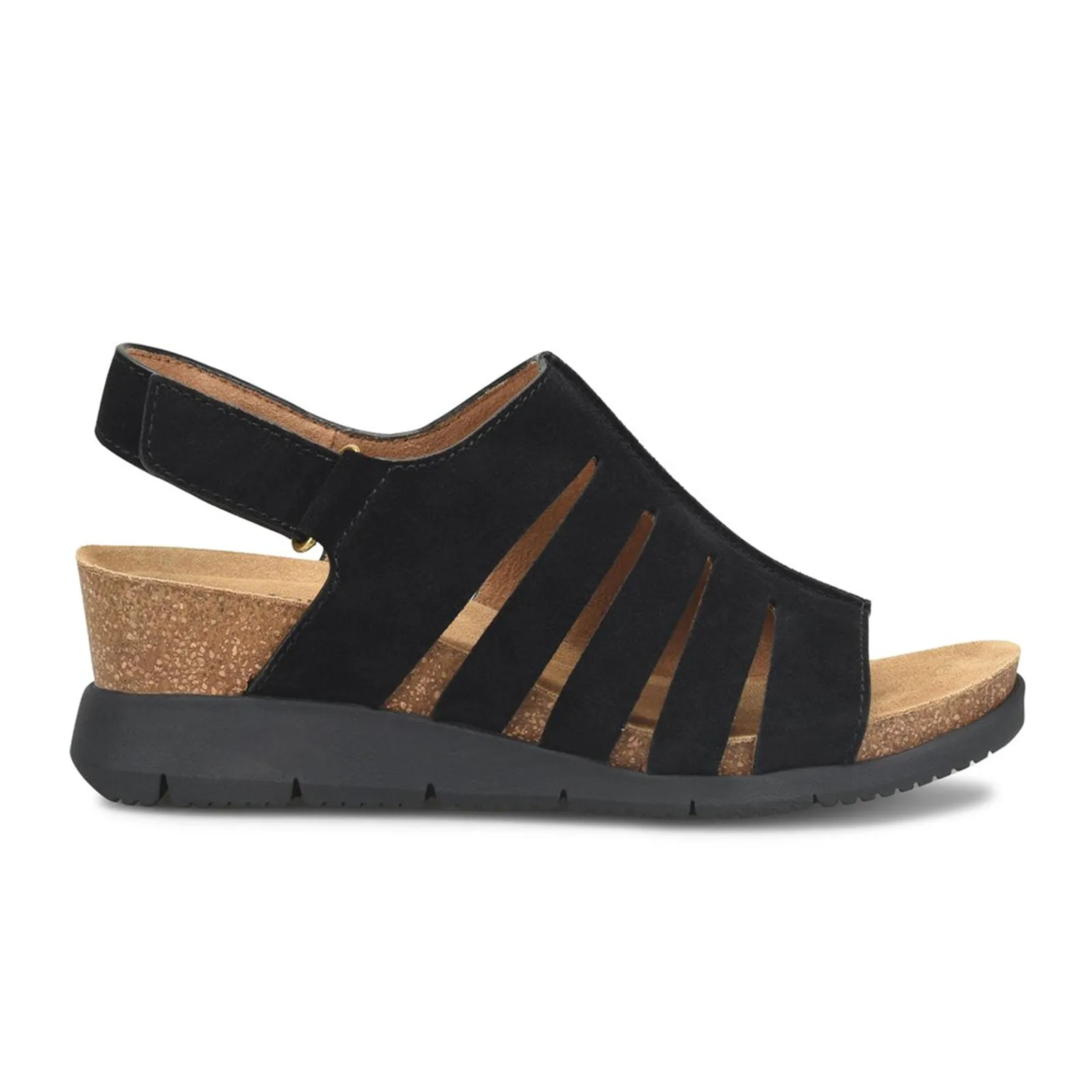 Comfy And Trendy Comfortiva Scottie Wedge Sandal (Women) - Black Cow Suede