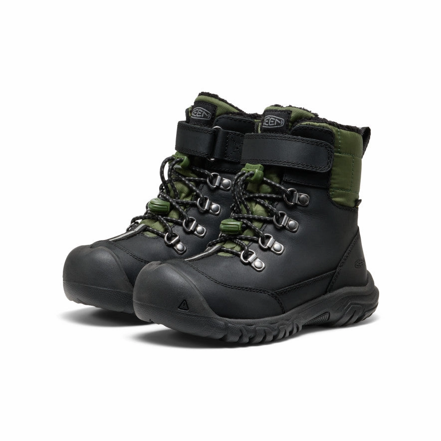 Little Kids' Kanibou Waterproof Winter Boot  |  Black/Bronze Green Feather Light Work Commute Thick Grip