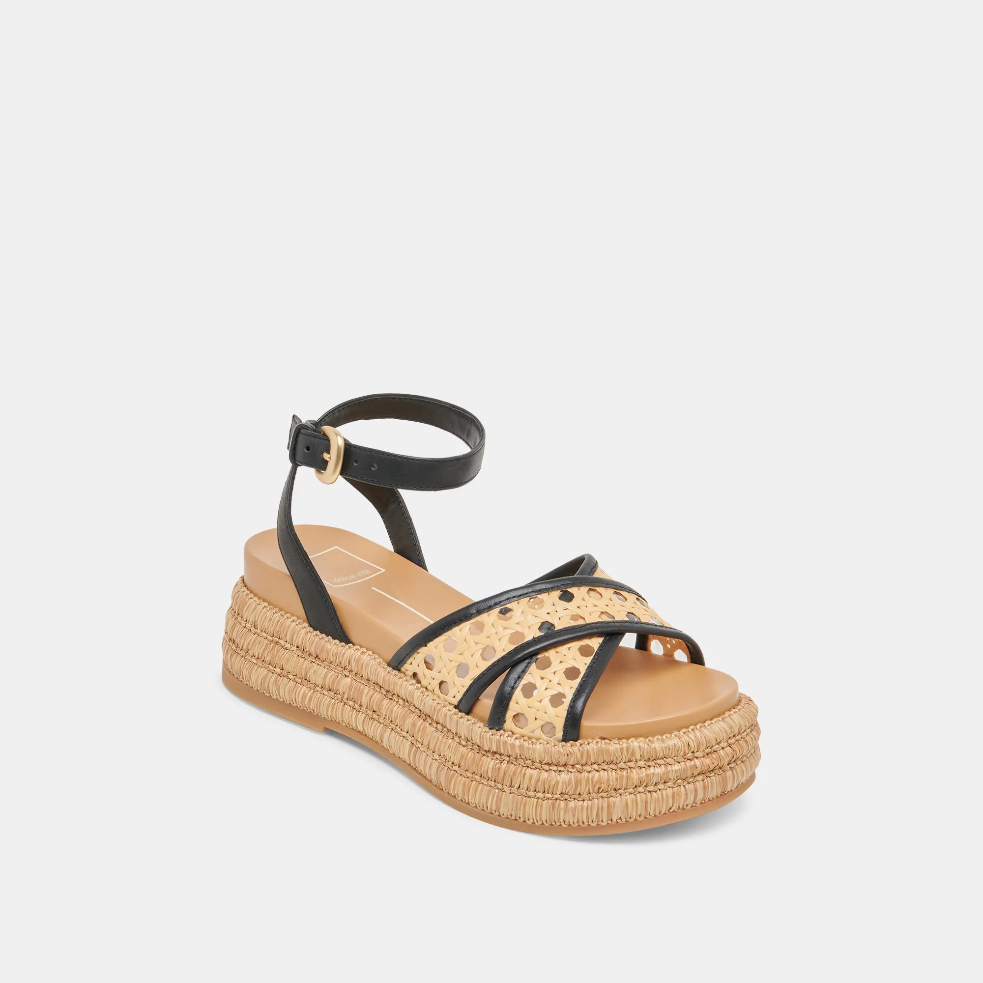 WRILEY SANDALS BLACK WOVEN RAFFIA buckle - up style