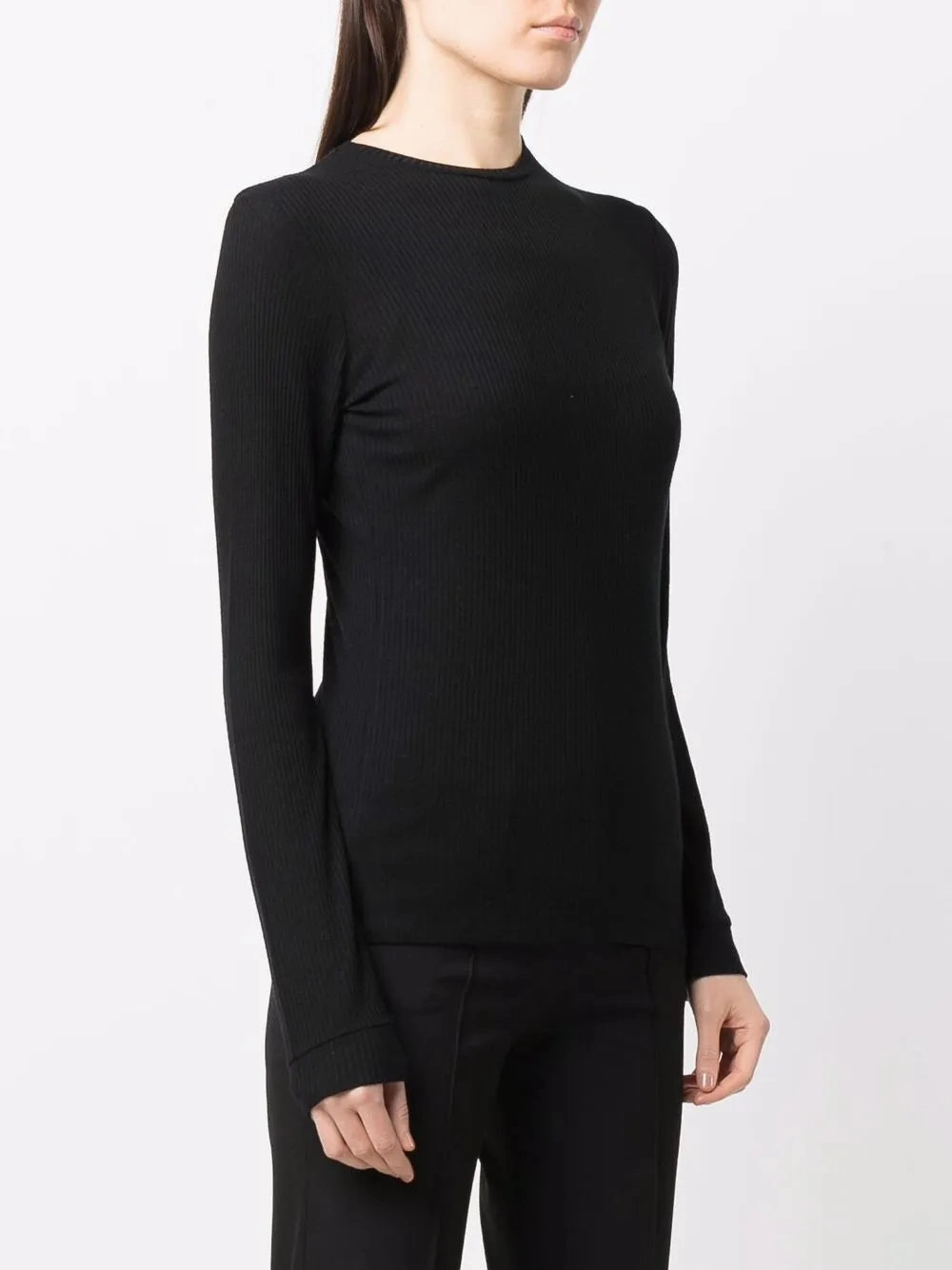 Ortigia LDS Ribbed Long Sleeve T-shirt in Black Heather Effect Finish Cool and Breezy