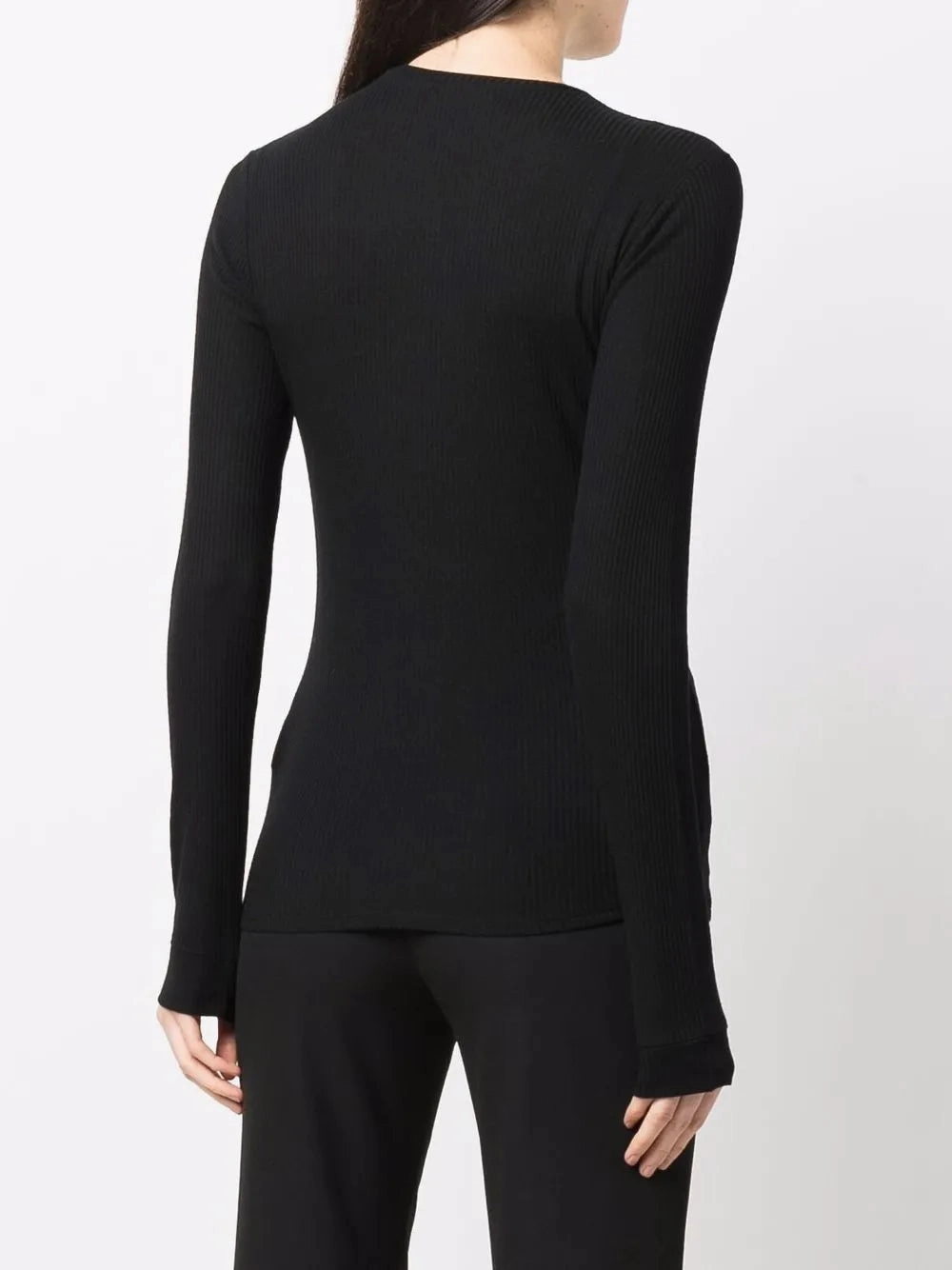 Contrast Stitch Ortigia LDS Ribbed Long Sleeve T-shirt in Black