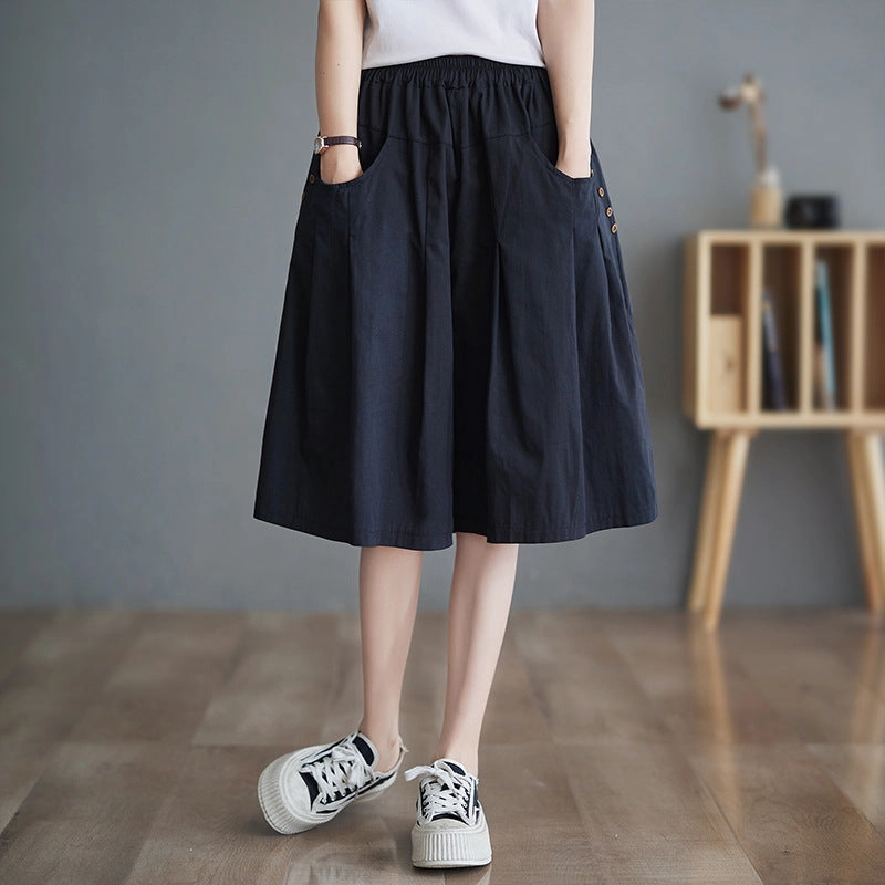 Plush Feel Babakud Summer Cotton Loose Elastic Waist Mid-Thigh Shorts