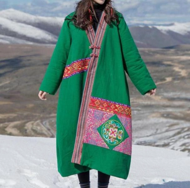Chinese Style Embroidery Thick Cotton Linen Coat Work Tough