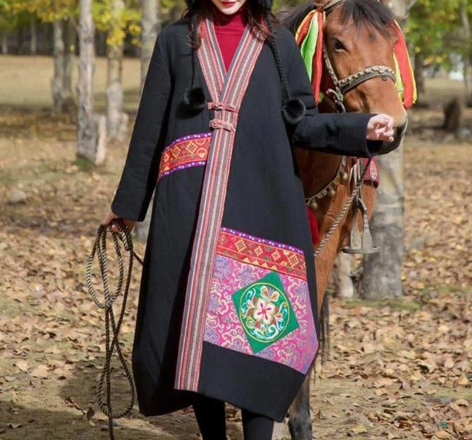FoldableStorageCapability Chinese Style Embroidery Thick Cotton Linen Coat