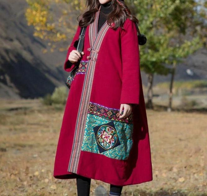 heavy duty fabric Chinese Style Embroidery Thick Cotton Linen Coat