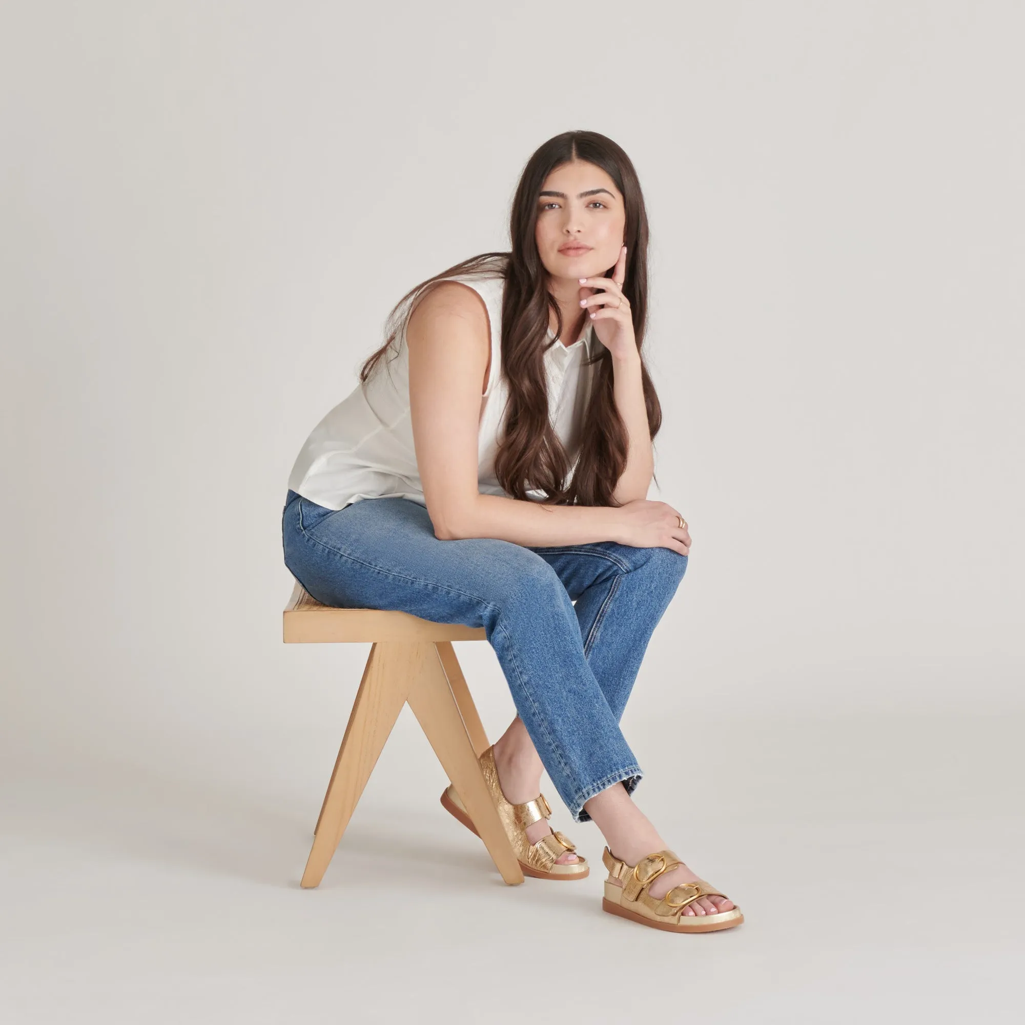 STARLA SANDALS GOLD DISTRESSED LEATHER tennis players