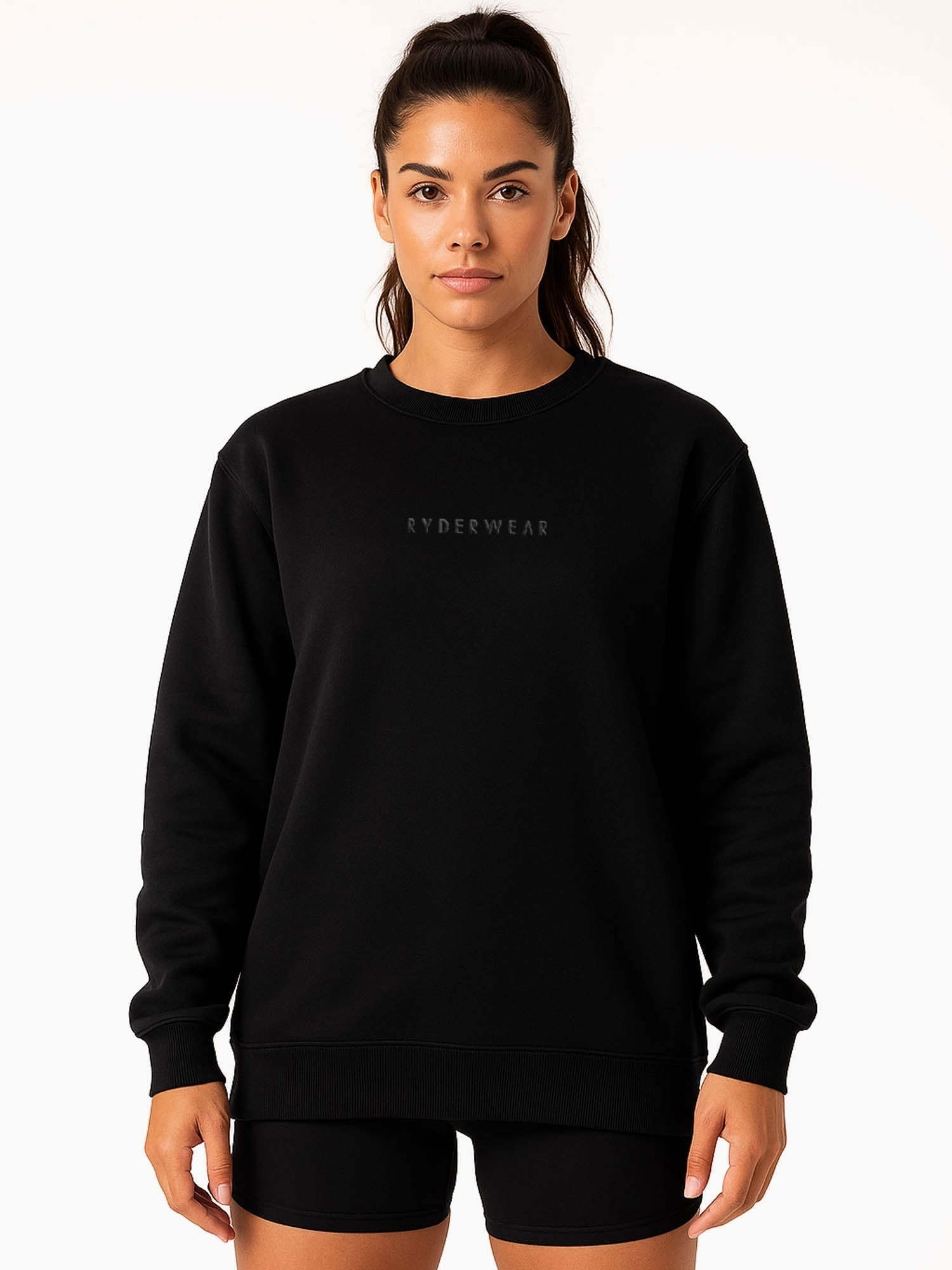 Soft Tunic AbrasionResistant Boyfriend Pullover - Black
