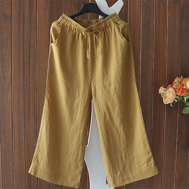 Babakud Women Spring Retro Solid Color Cotton Linen Pants Color Retention