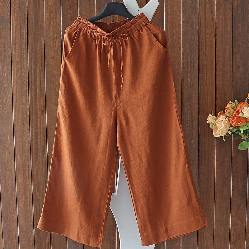 Lightweight Material Babakud Women Spring Retro Solid Color Cotton Linen Pants