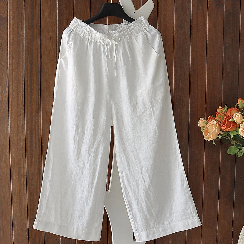 Babakud Women Spring Retro Solid Color Cotton Linen Pants Enduring Comfort Odor Resistant