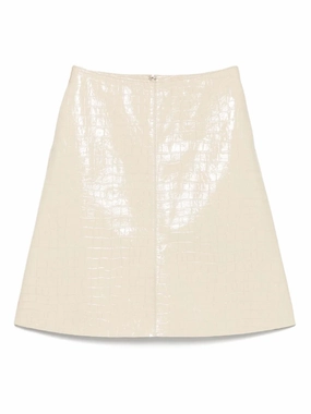Bohemian vibe Full Circle Croco-embossed Skirt in Oyster