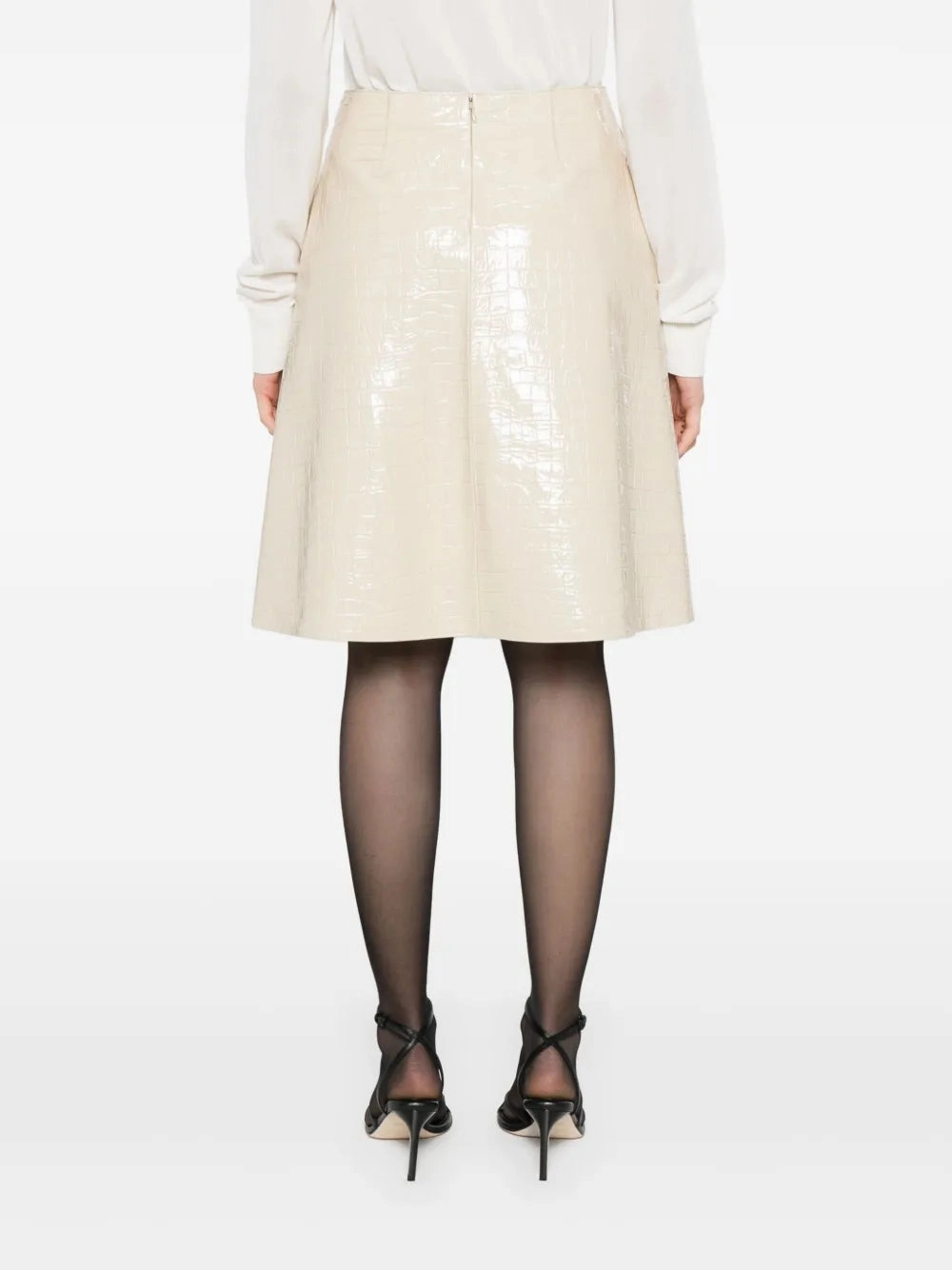Croco-embossed Skirt in Oyster Inverted Pleats