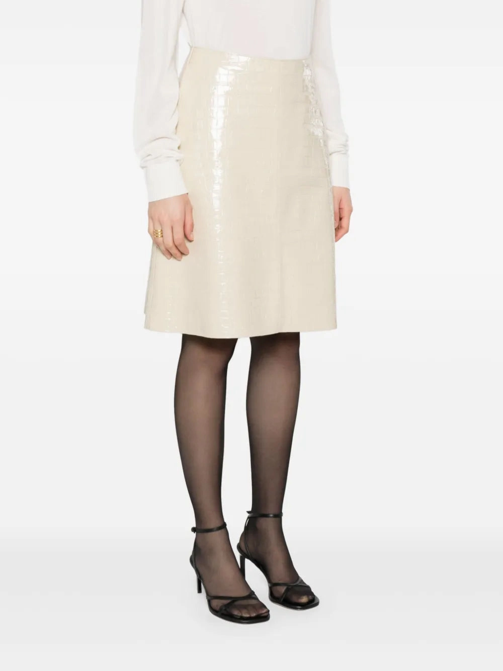 Mall Brand Look Croco-embossed Skirt in Oyster