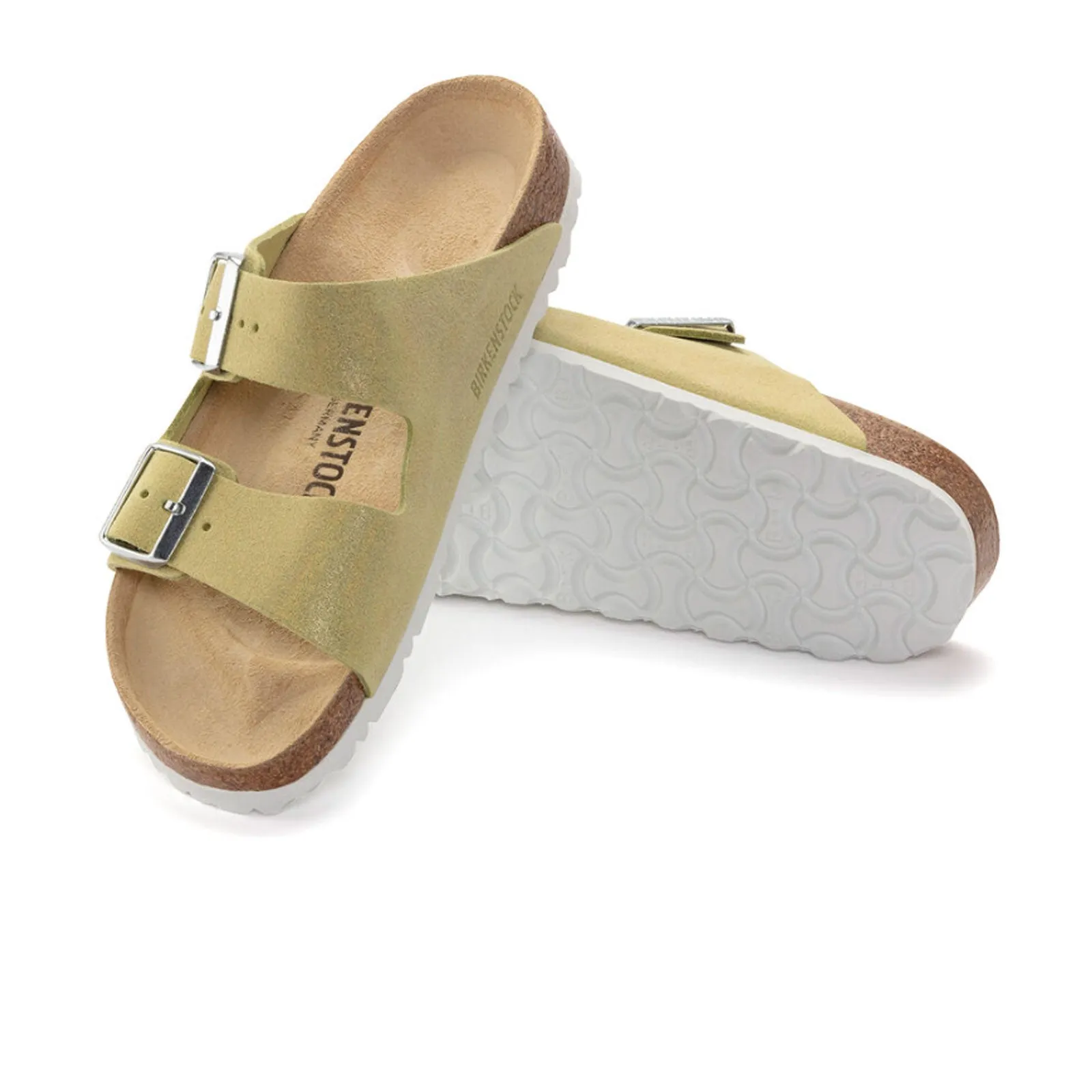 Long Meeting Brushed Finish Birkenstock Arizona Slide Sandal (Women) - Shimmering Popcorn Suede
