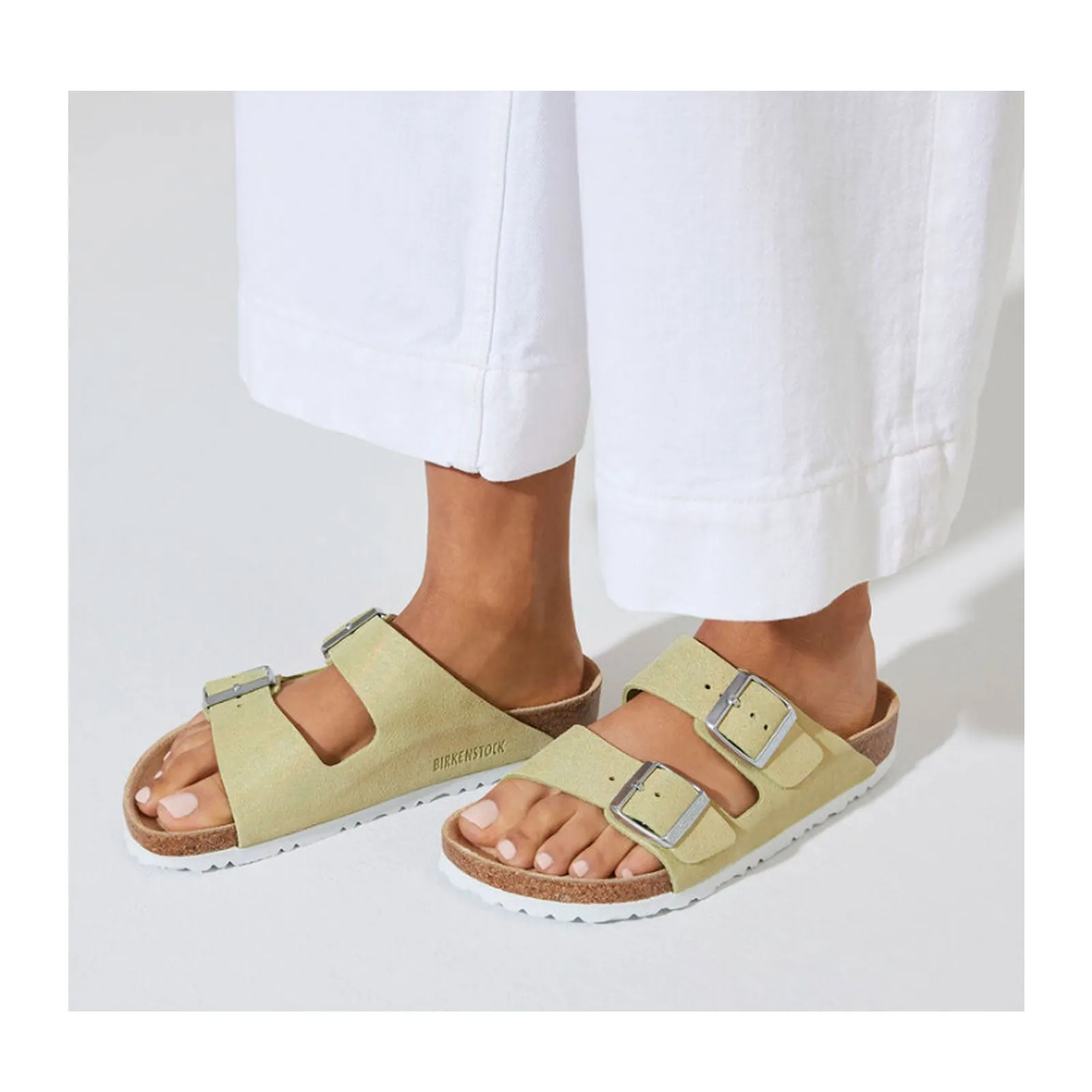 Birkenstock Arizona Slide Sandal (Women) - Shimmering Popcorn Suede Graduation Ceremony Refined Footing