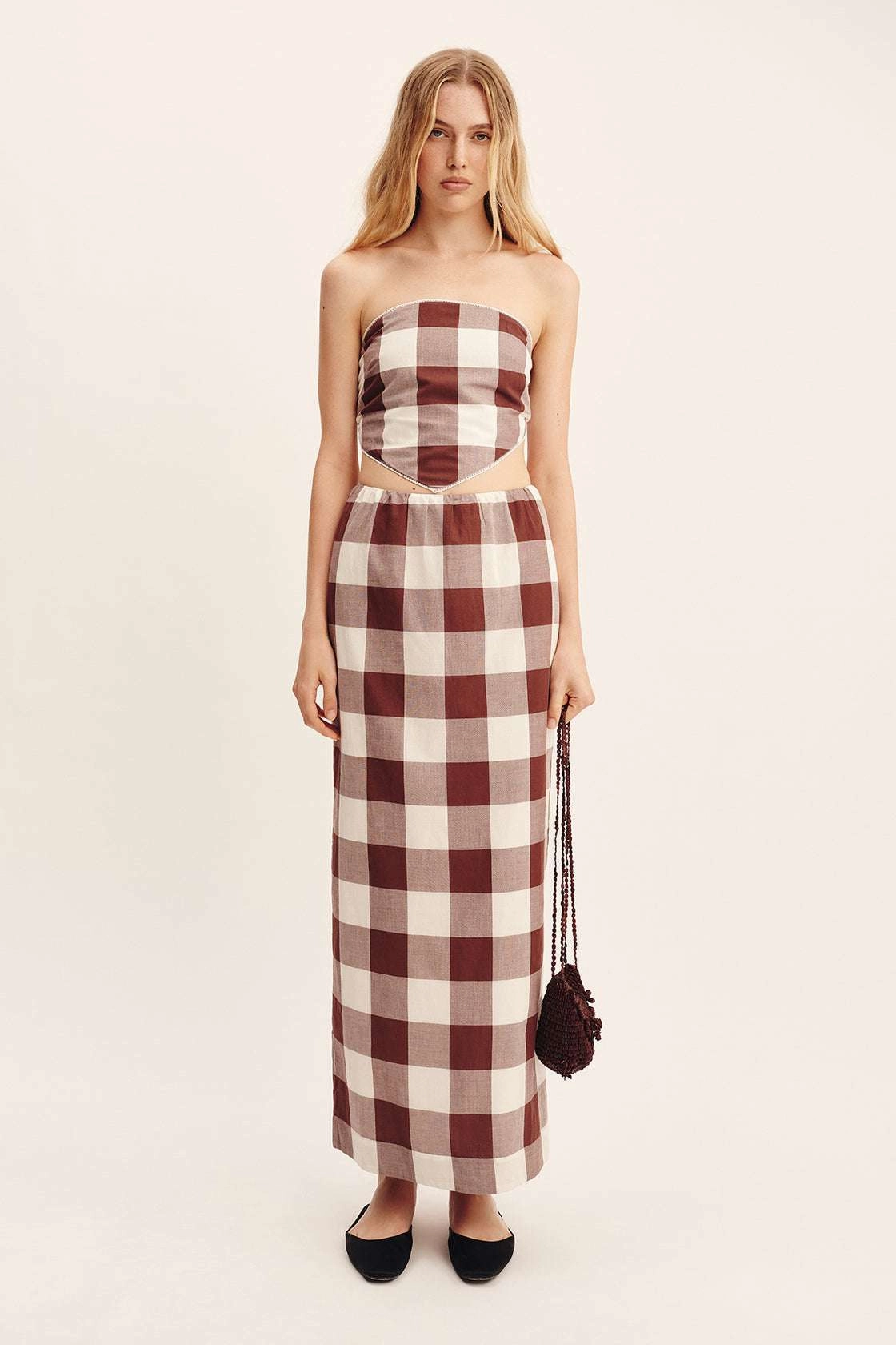 Mira Skirt in Mocha Gingham Evening Outing Breathable Lining