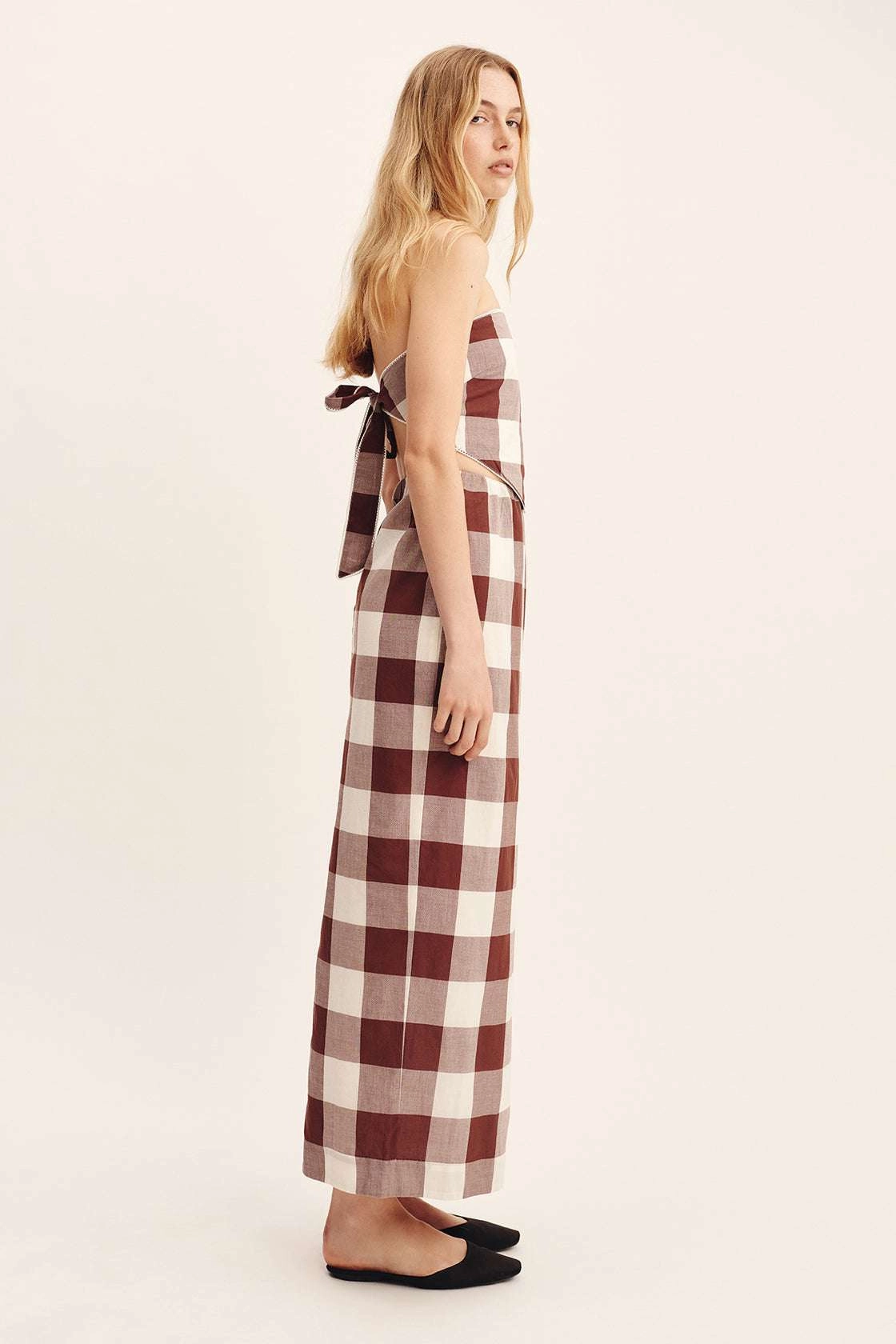 Ruching Details Mira Skirt in Mocha Gingham