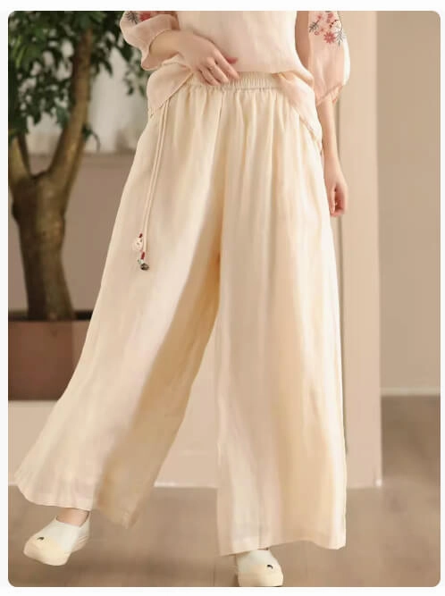 Odor control Babakud Women Summer Vintage Essential Ramie Wide-Leg Pants