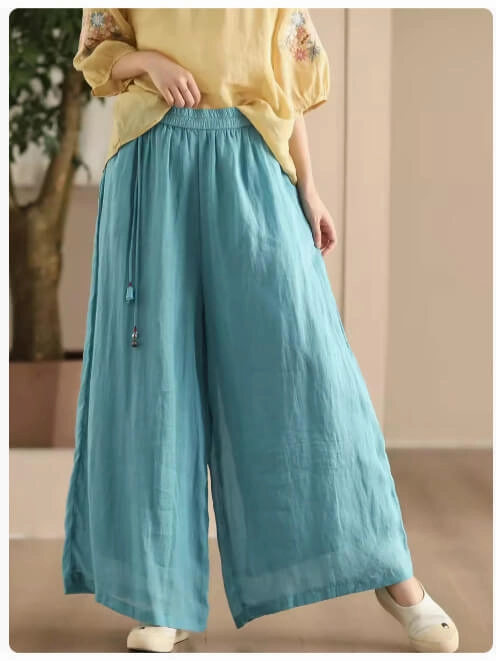 Babakud Women Summer Vintage Essential Ramie Wide-Leg Pants Sturdy Construction