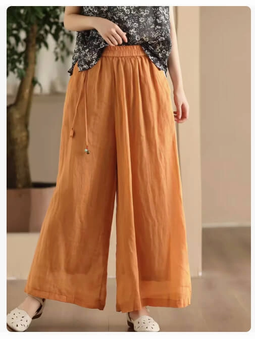 Sweat Wicking Babakud Women Summer Vintage Essential Ramie Wide-Leg Pants