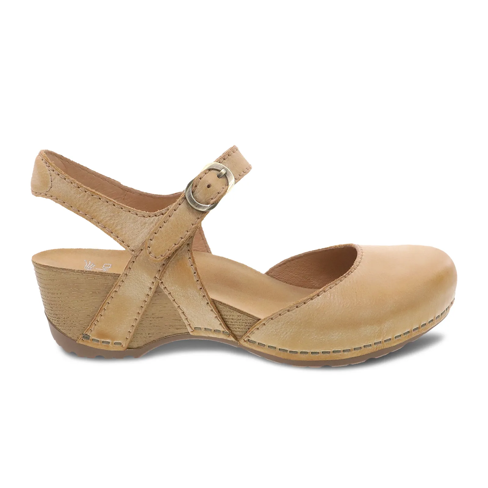 Practical Design Dansko Tiffani Wedge Sandal (Women) - Tan Milled Burnished