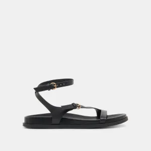 DARLIS SANDALS BLACK LEATHER sunny - day shoes Durable piece