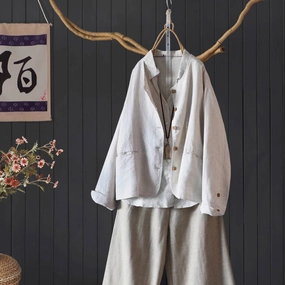 Autumn Linen Chic Round Neck Versatile Coat Comfort Fit