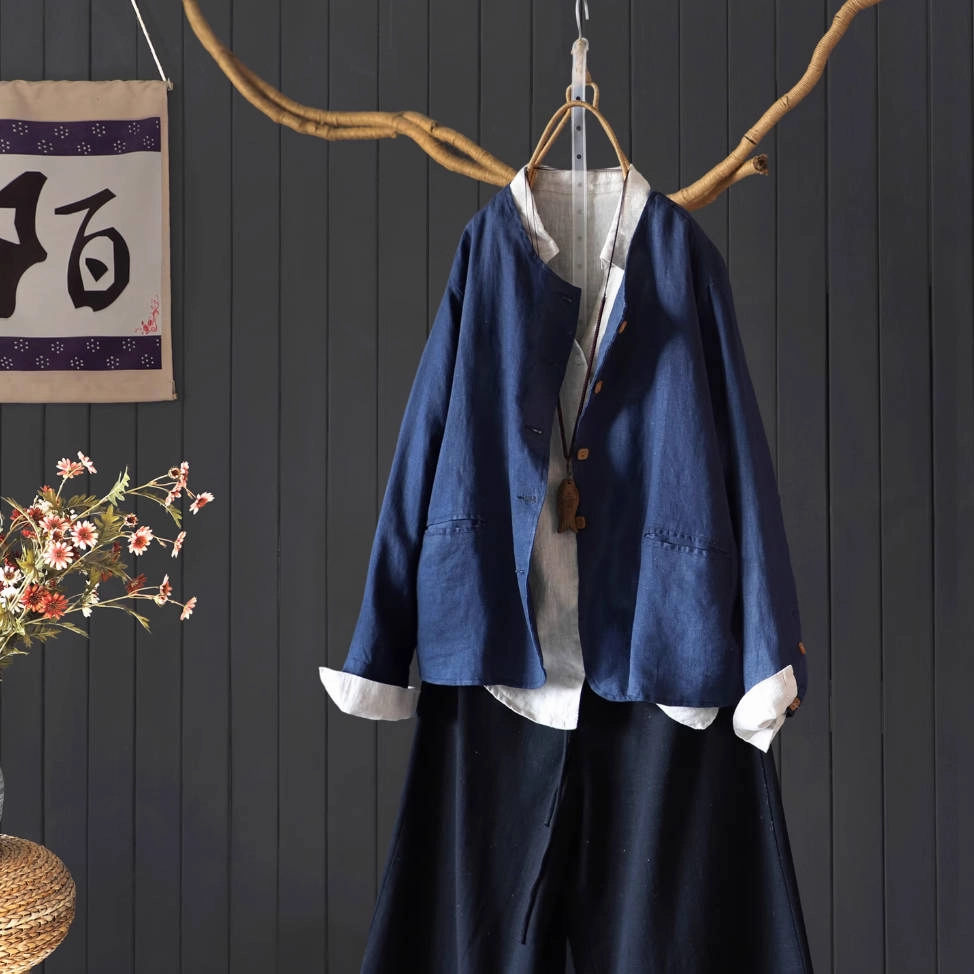 Autumn Linen Chic Round Neck Versatile Coat SiliconeGrip