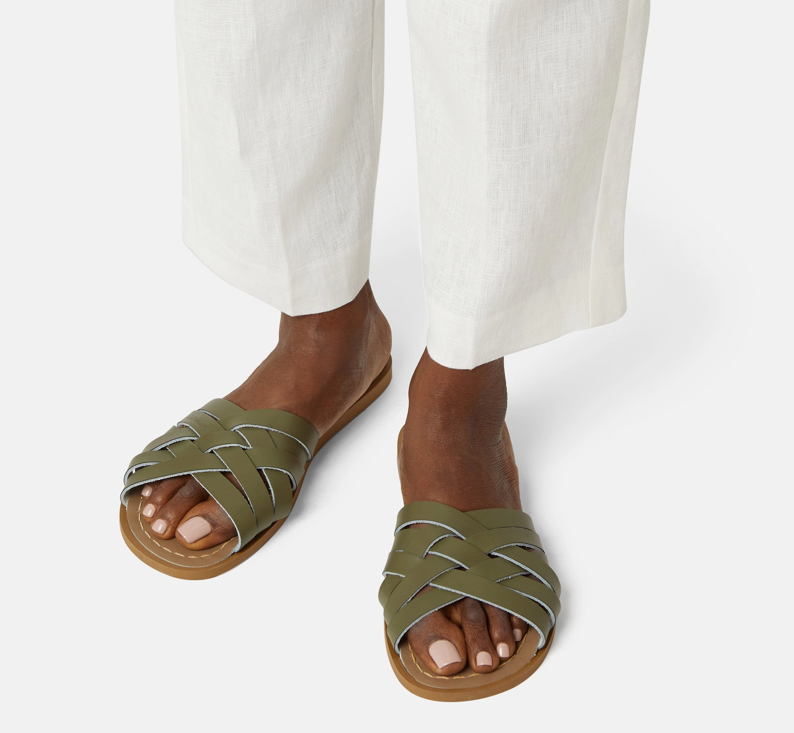 Retro Slide Olive Womens Sandal Waterproof Seam Chic Vacation Flats