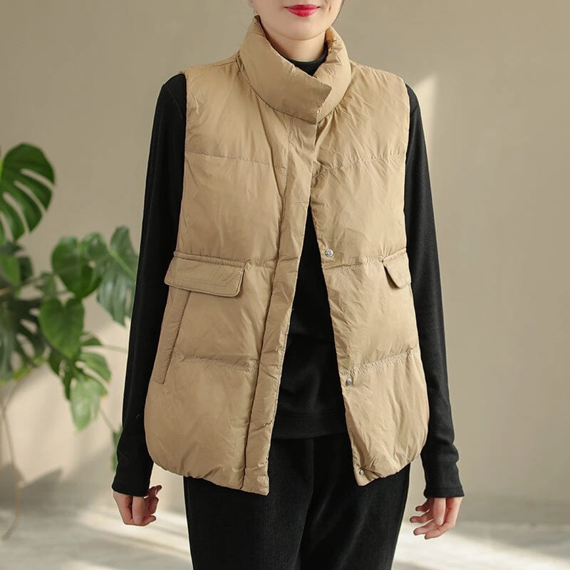 Bonded seams Women Solid Color Minimalist Winter Loose Down Vest