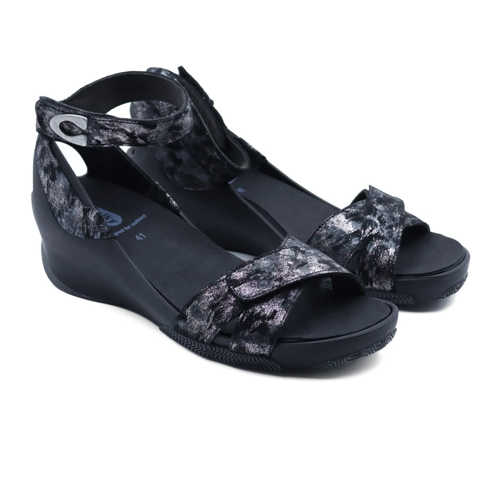 Wolky Era Wedge Sandal (Women) - Black Storm Suede Anti   Vibration