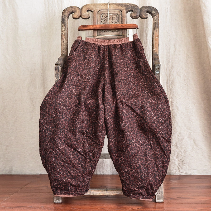 Women Loose Retro Printed Linen Casual Harem Pants quick dry Sturdy Construction