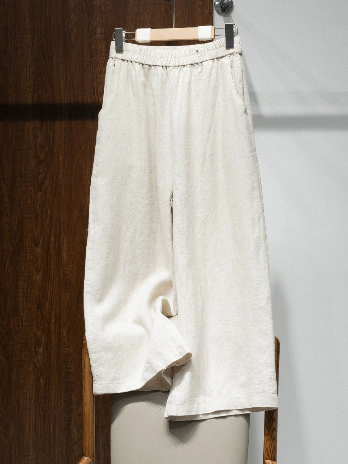 Women High Waist Linen Wide Leg Pants Loose Fit Cropped Trousers Cozy Lining