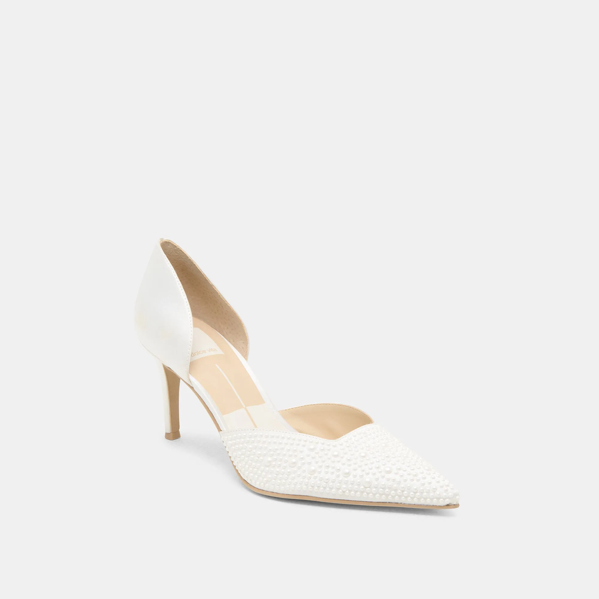 Collared Heel ELOY PEARL HEELS TRUE WHITE SATIN