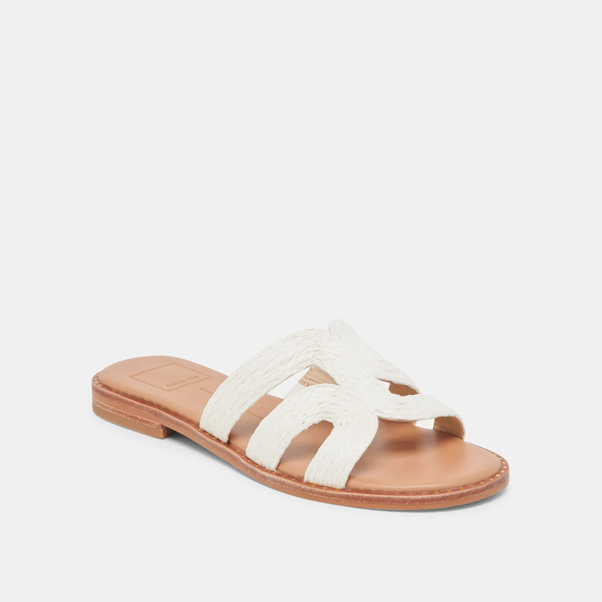Leather EMON WIDE SANDALS WHITE RAFFIA