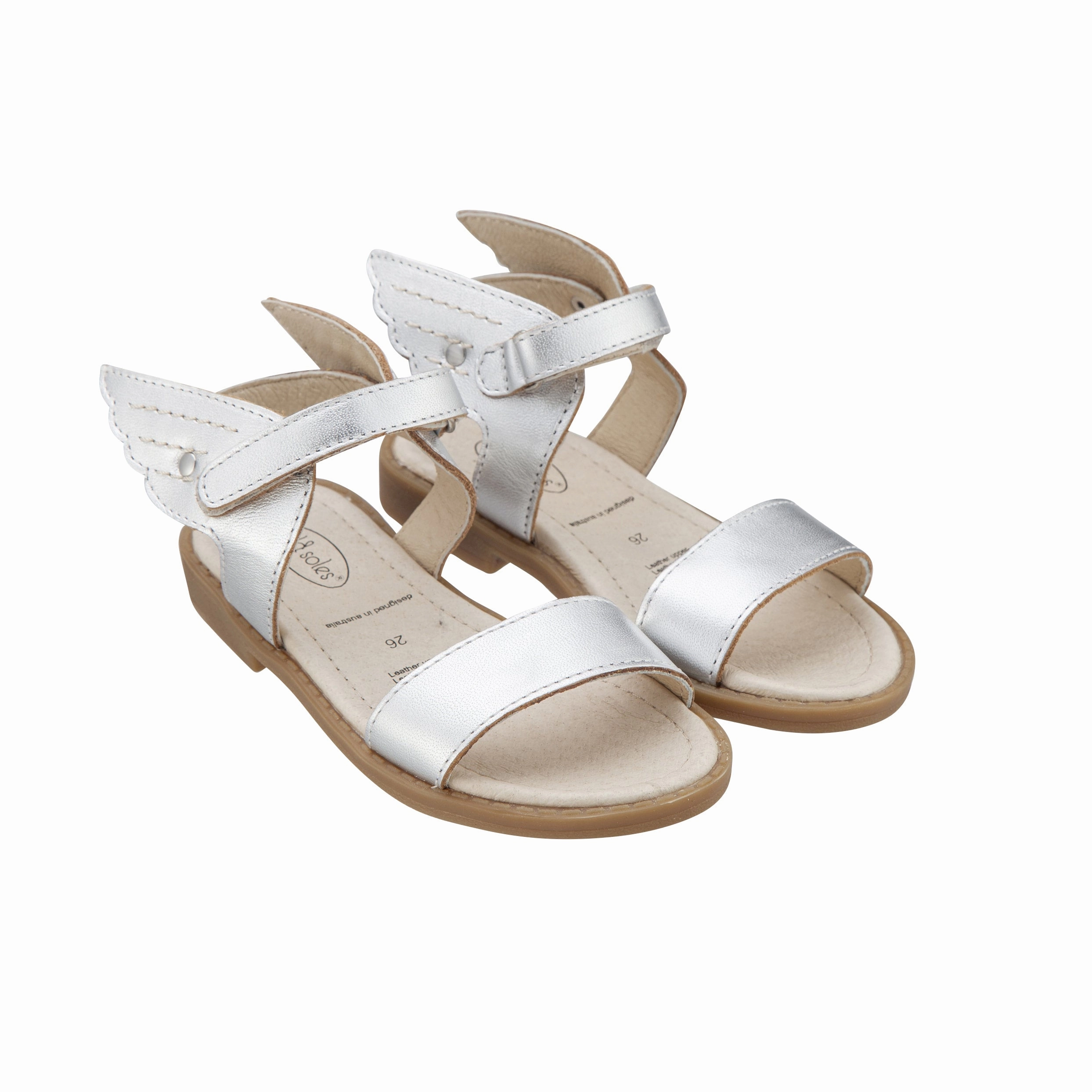 Bold materials Hygienic Footbed Coating Old Soles Kids Girl Flying Leather Sandals in Silver