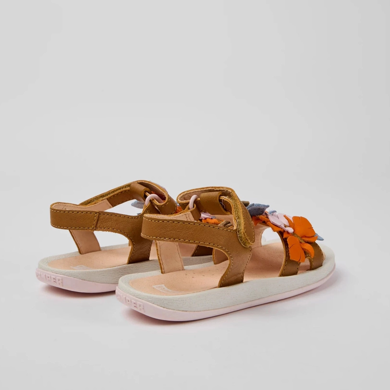 Balance Sole Camper Kids Girl TWINS Brown Leather Sandals