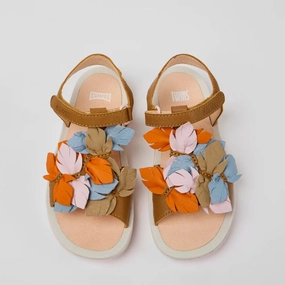 Vegan Friendly Construction Camper Kids Girl TWINS Brown Leather Sandals