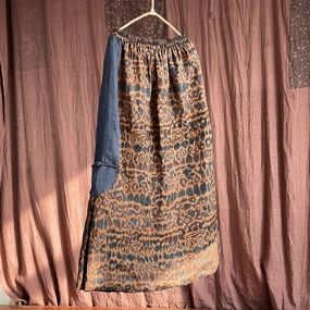 Ultralight Sensitive Skin Ethnic Printed Slit Warm Padded Cotton Linen Midi Skirt