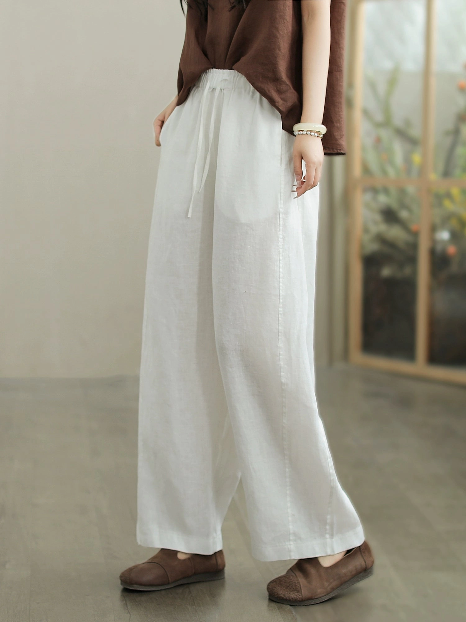 No Chafing Spring Retro Linen Casual Versatile Elastic Waist Loose Pants