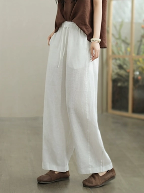 No Chafing Spring Retro Linen Casual Versatile Elastic Waist Loose Pants