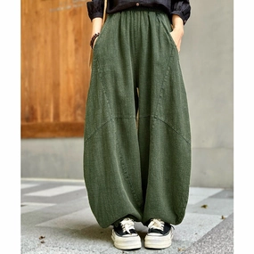 Women Linen Fit Wide Leg Pants Meditation Lantern Trousers Gentle On Skin