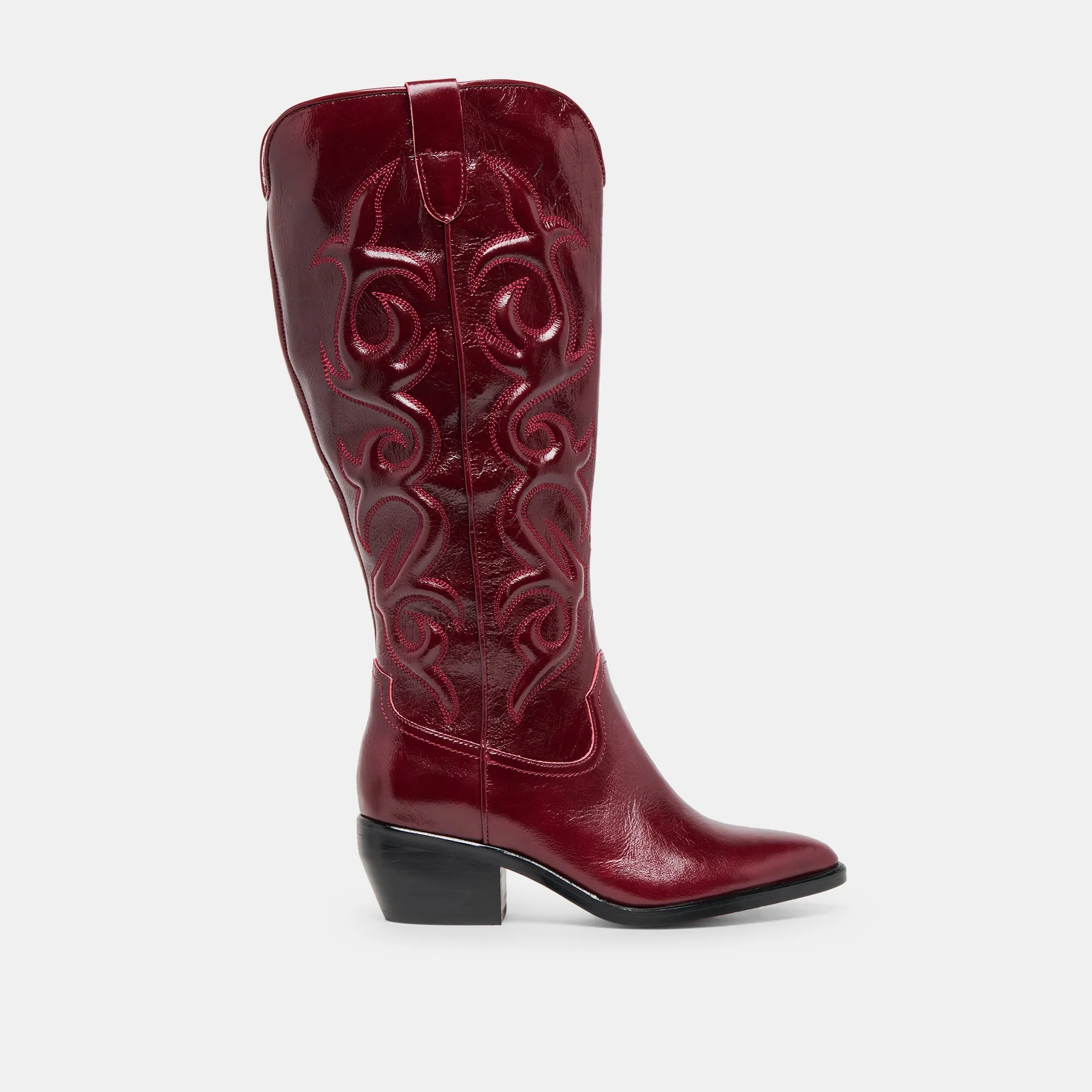MIRLA WIDE CALF BOOTS OXBLOOD LEATHER hook and loop closure Weather Friendly
