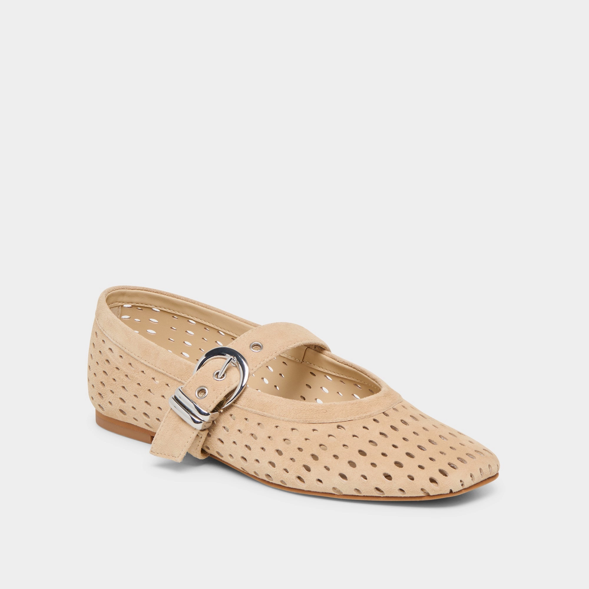 hypoallergenic Soft foam MIKEL BALLET FLATS CAMEL PERFORATED SUEDE
