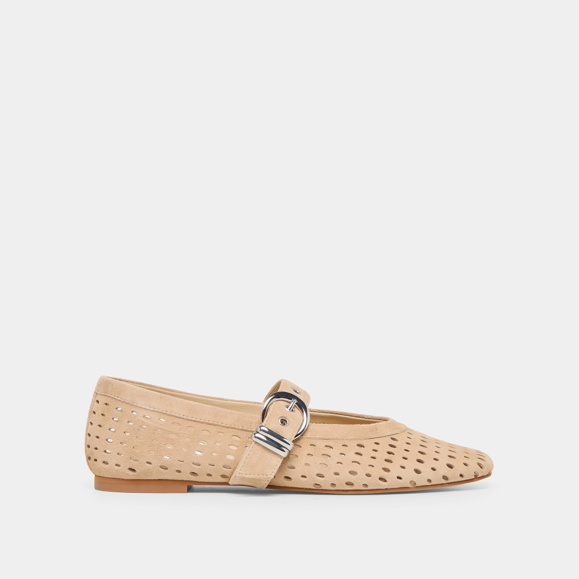 MIKEL BALLET FLATS CAMEL PERFORATED SUEDE Sleek Profile Shopping Glam