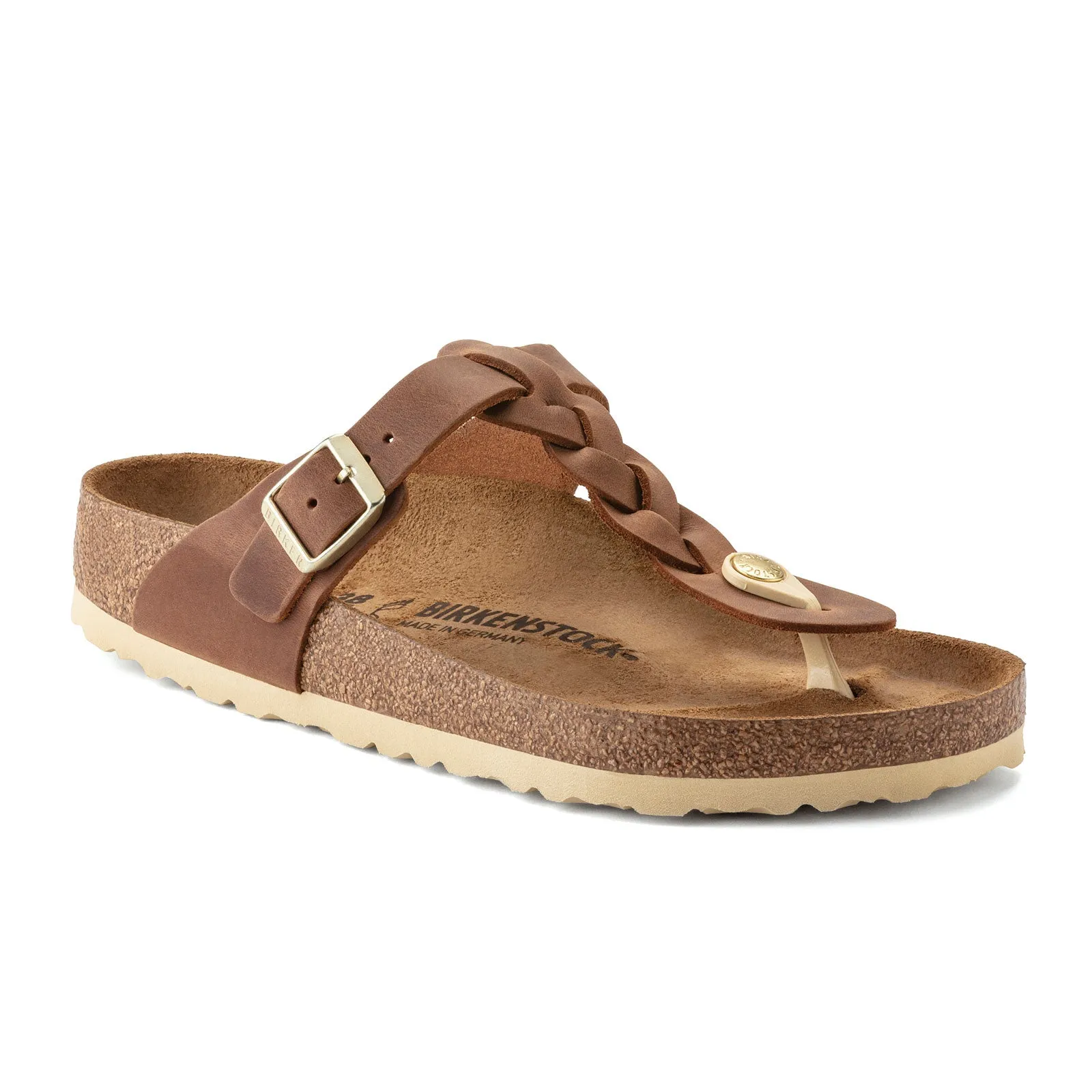 Birkenstock Gizeh Braid Sandal (Women) - Cognac Oiled Leather Silent Office Neutral Setting