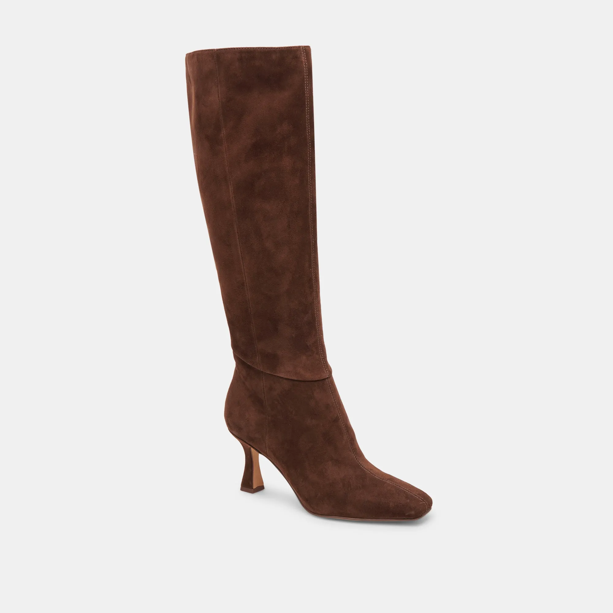 Adaptive Look Contoured Footbed Geometry GYRA WIDE CALF BOOTS DK BROWN SUEDE